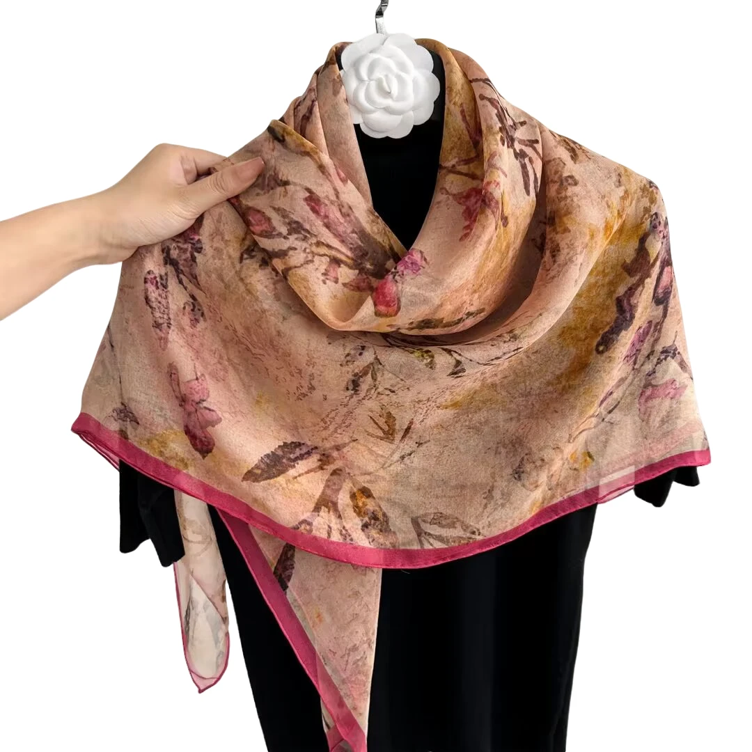 桑蚕丝丝巾方巾手工卷边工艺轻薄透气真丝方巾披肩领巾