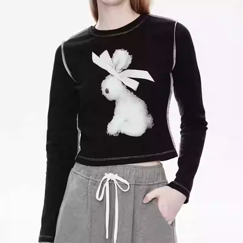 MOF礼物商店 玩偶兔印花正肩长袖T恤