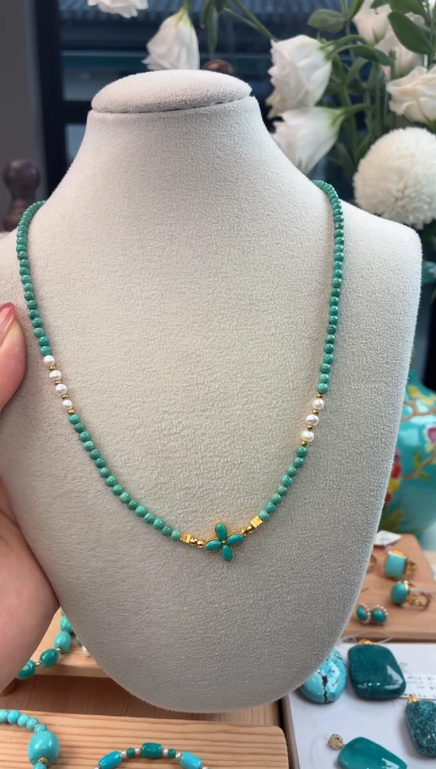 银S925镀金镶嵌绿松石项链1