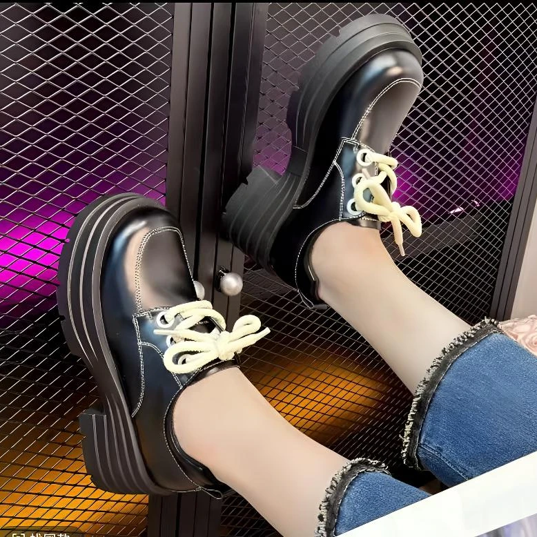 乐福鞋女百搭英伦风2025春秋新款厚底系带乐福 8130