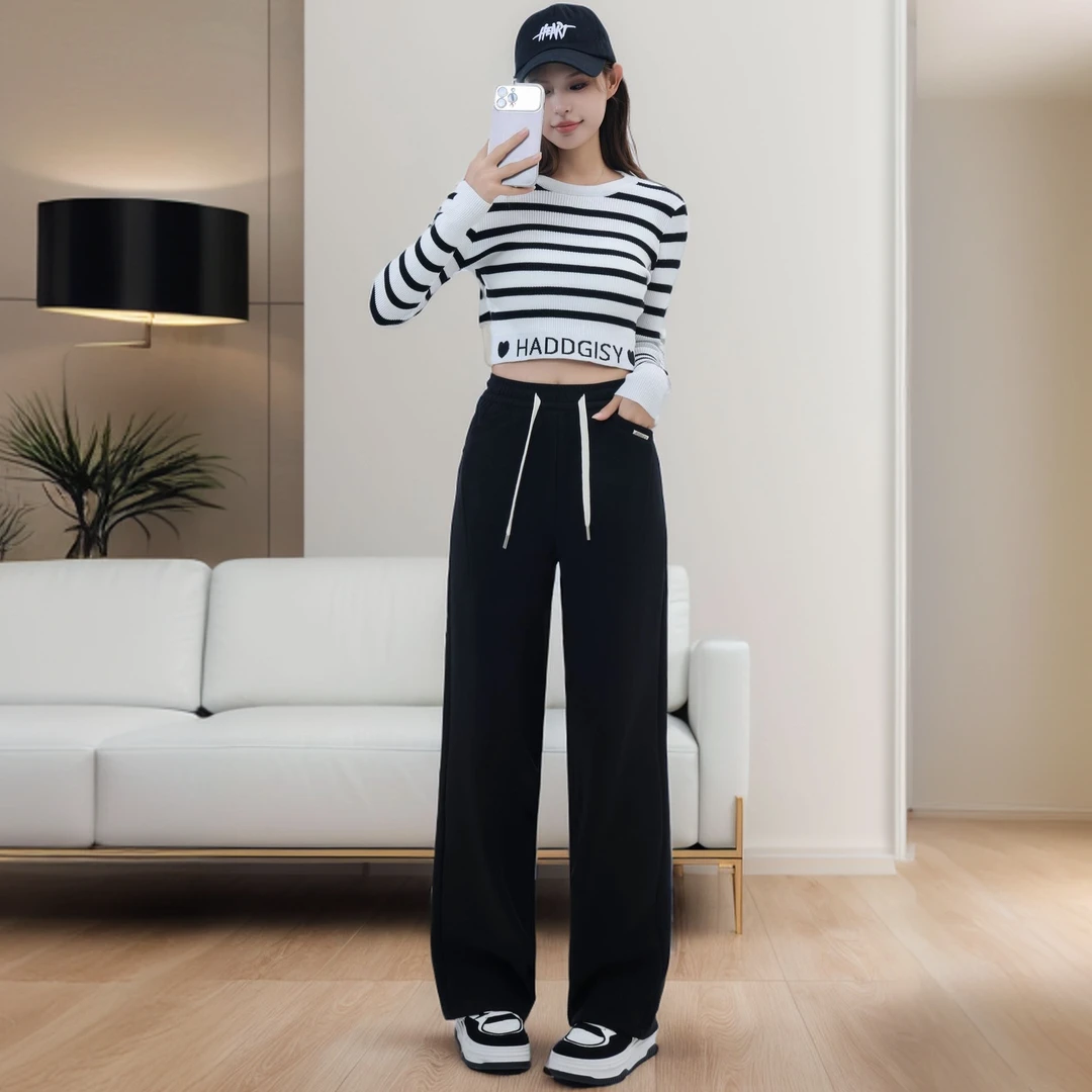 2024秋冬新款垂感高腰抽绳美人阔腿裤时尚百搭显瘦遮肉显高6675