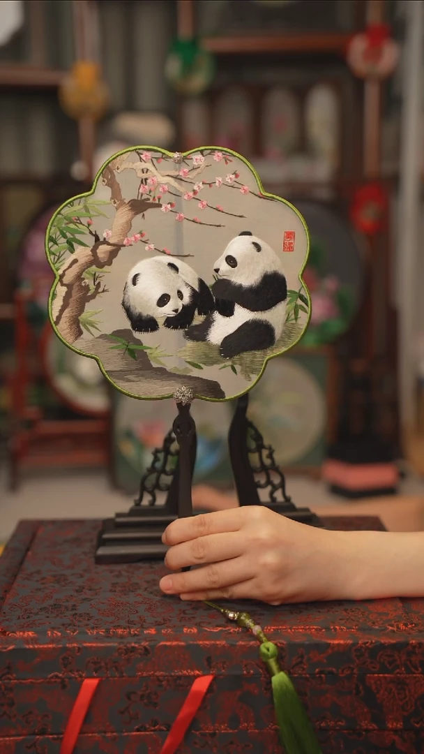 扇子团扇 绣花双面非遗