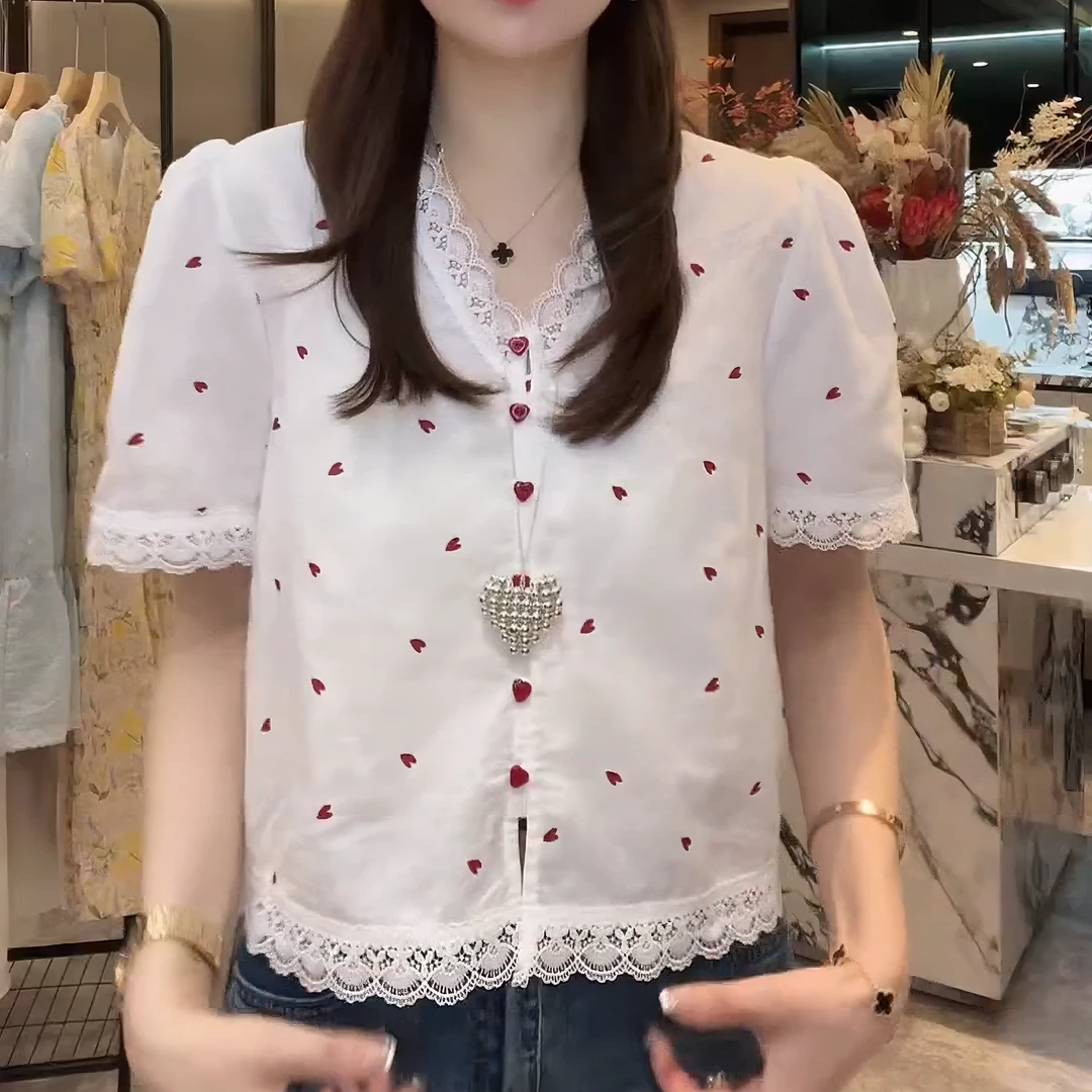 【小爱心】韩版可爱风洋气衣服女夏季短袖设计感百搭衬衫LK2503499