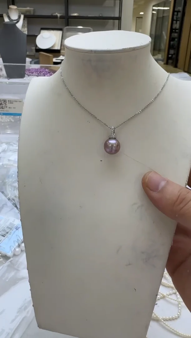 淡水珍珠银S925镶嵌项链11-12mm 紫万能扣
