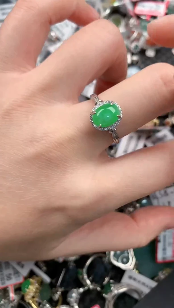 银S925镶嵌戒指翡翠222---9