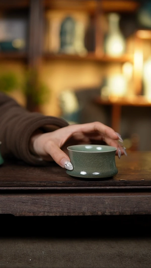 【闪购商品】杯仿古翡翠绿纯手工竹影杯大瑕