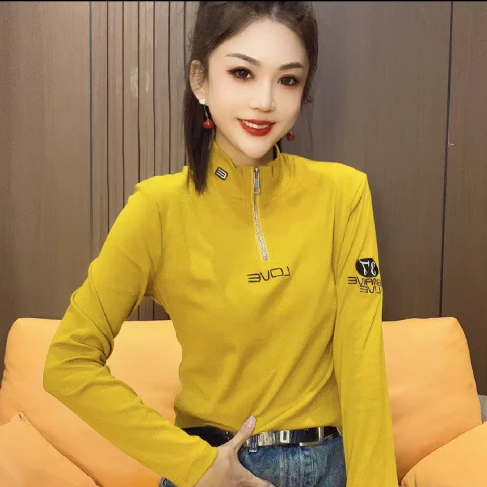 57335#洋气时尚半开领小衫