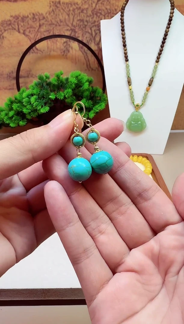 玛瑙/玉髓耳钉14K金镶嵌E38