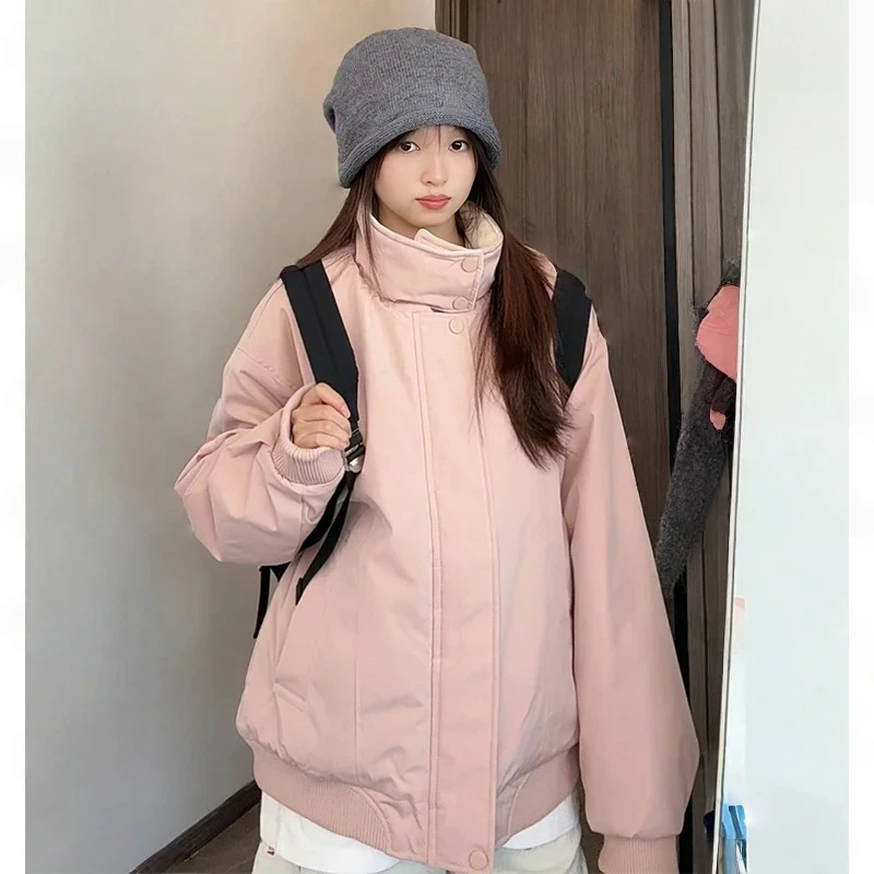 羊羔毛领棉服派克服男女冬季2025新款工装外套加厚流行休闲立领