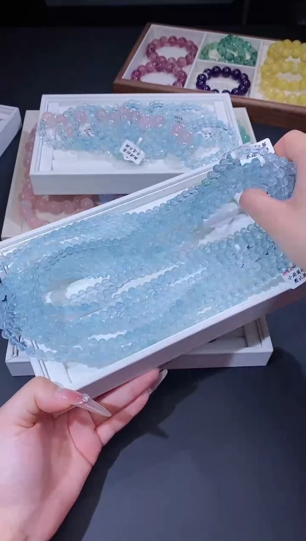 未镶嵌手链海蓝宝石1115.1多圈冰川蓝海蓝宝手串 多样性发其一