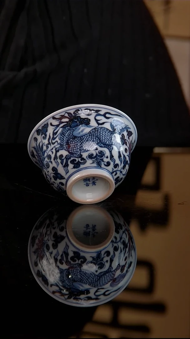 元青溯古仿元青花麒麟迎凤压手杯