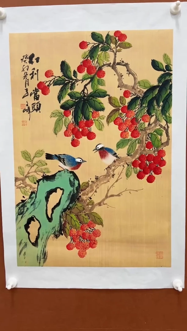 国画李文峰四尺三开仿古花鸟