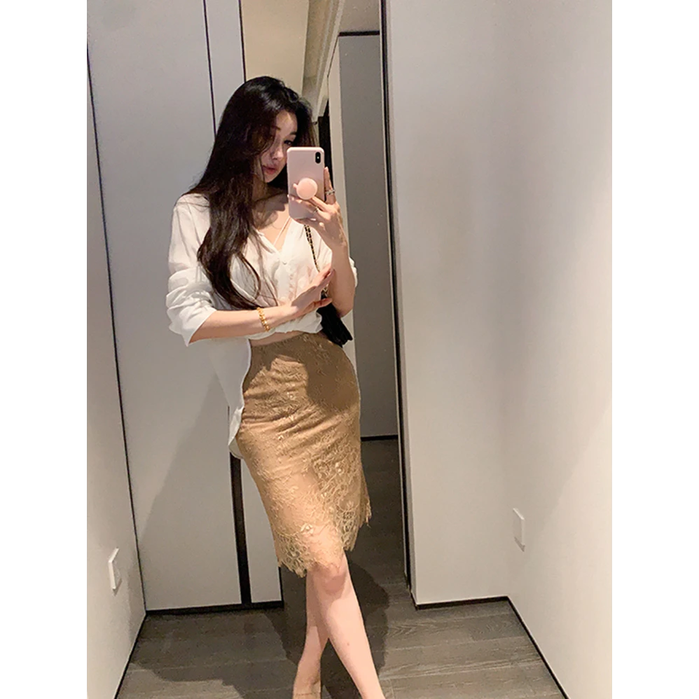 高级感鎏金蕾丝微透半身裙女夏季新款轻熟风性感辣妹修身包臀裙