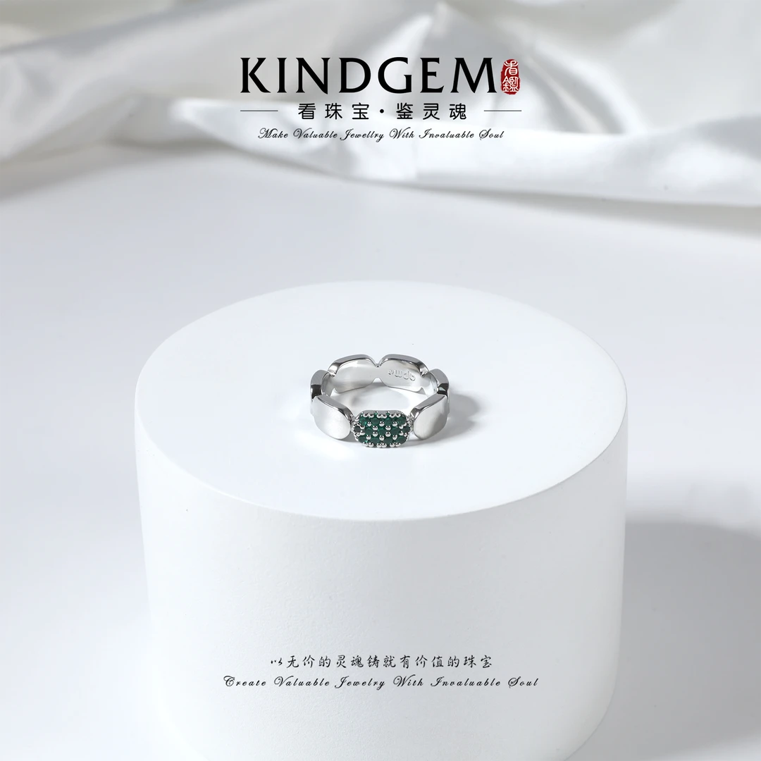 铜合金锆石戒指 KindGem 手工镶嵌气质精致开口戒指 C-44649