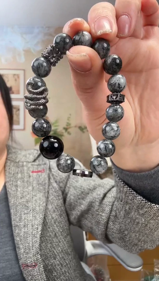 【闪购商品】发晶手链未镶嵌黑发晶手串圈口可调节
