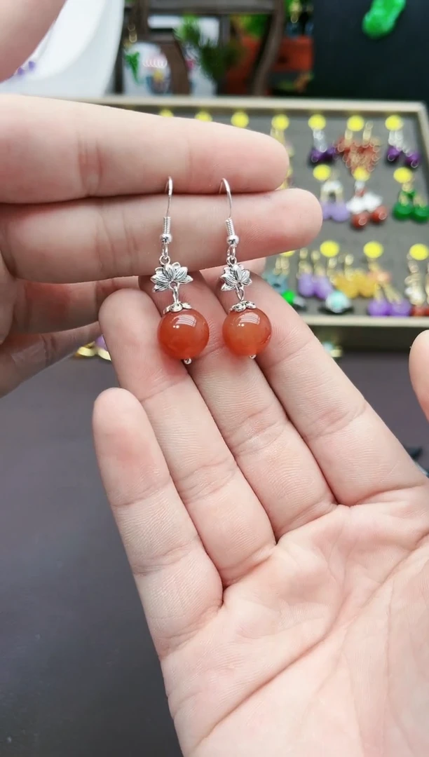 【闪购商品】南红玛瑙耳饰银S925镶嵌718大