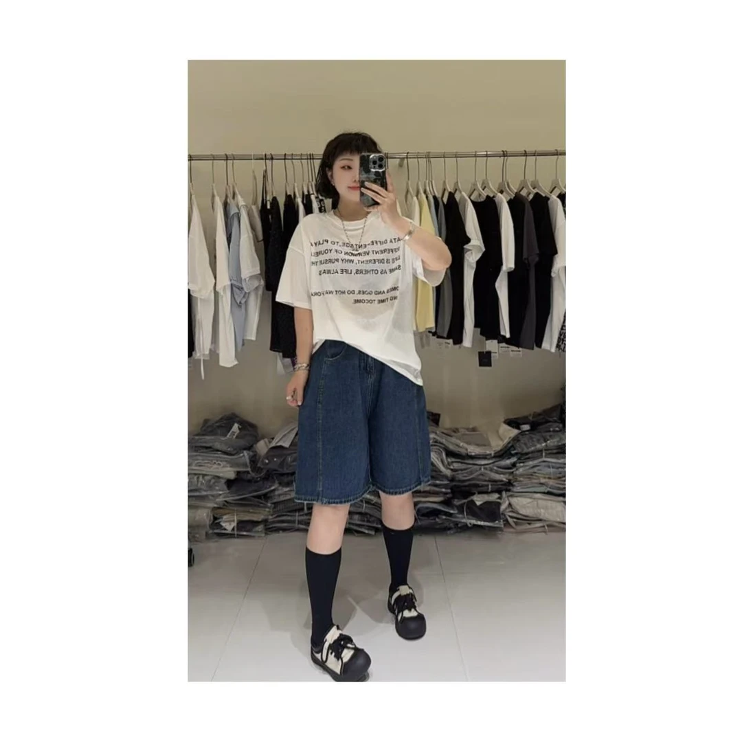 【后字母】圆领雪花棉显瘦前后字母短袖T恤 25104