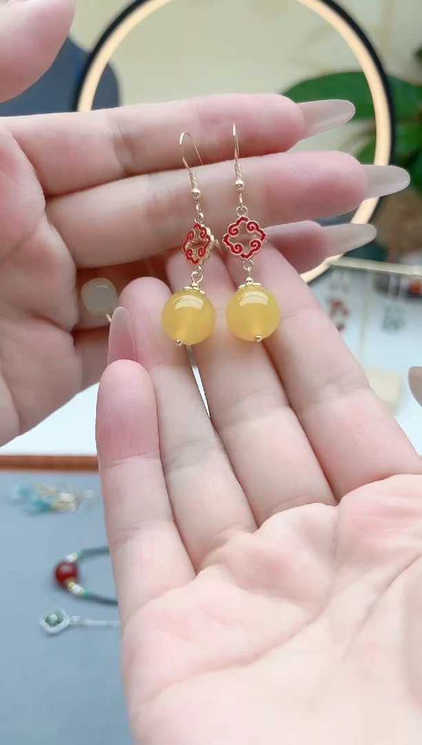 玛瑙/玉髓耳饰银S925镶嵌6502