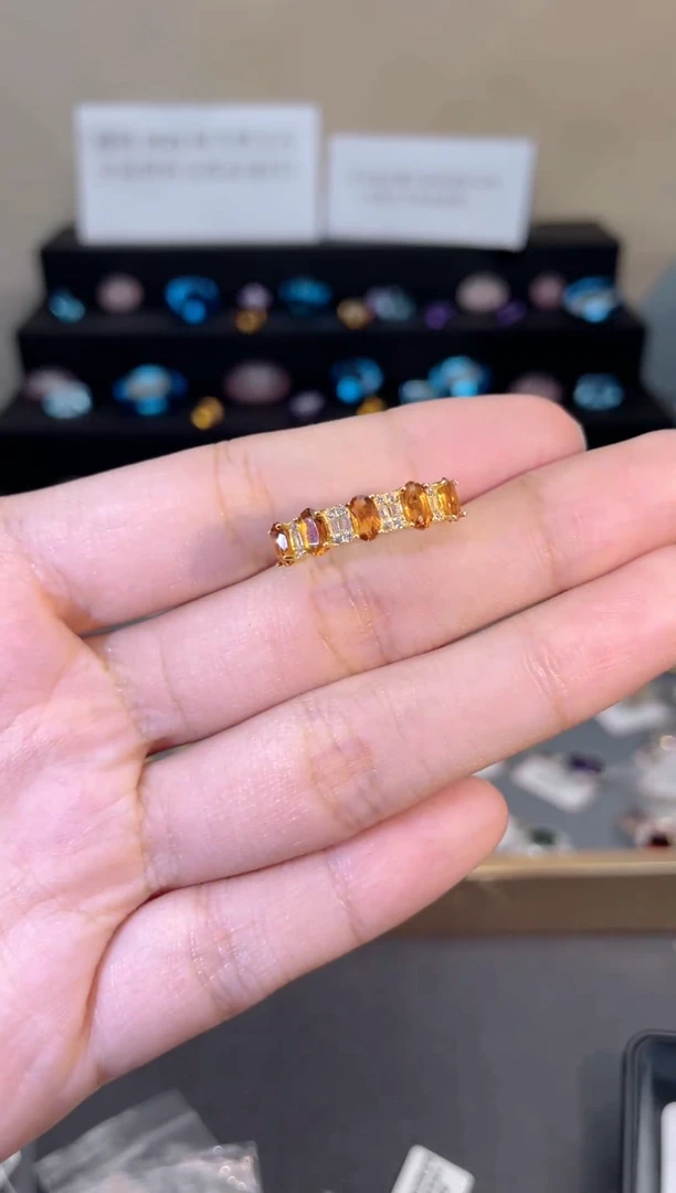 银S925镶嵌戒指黄晶天然宝石