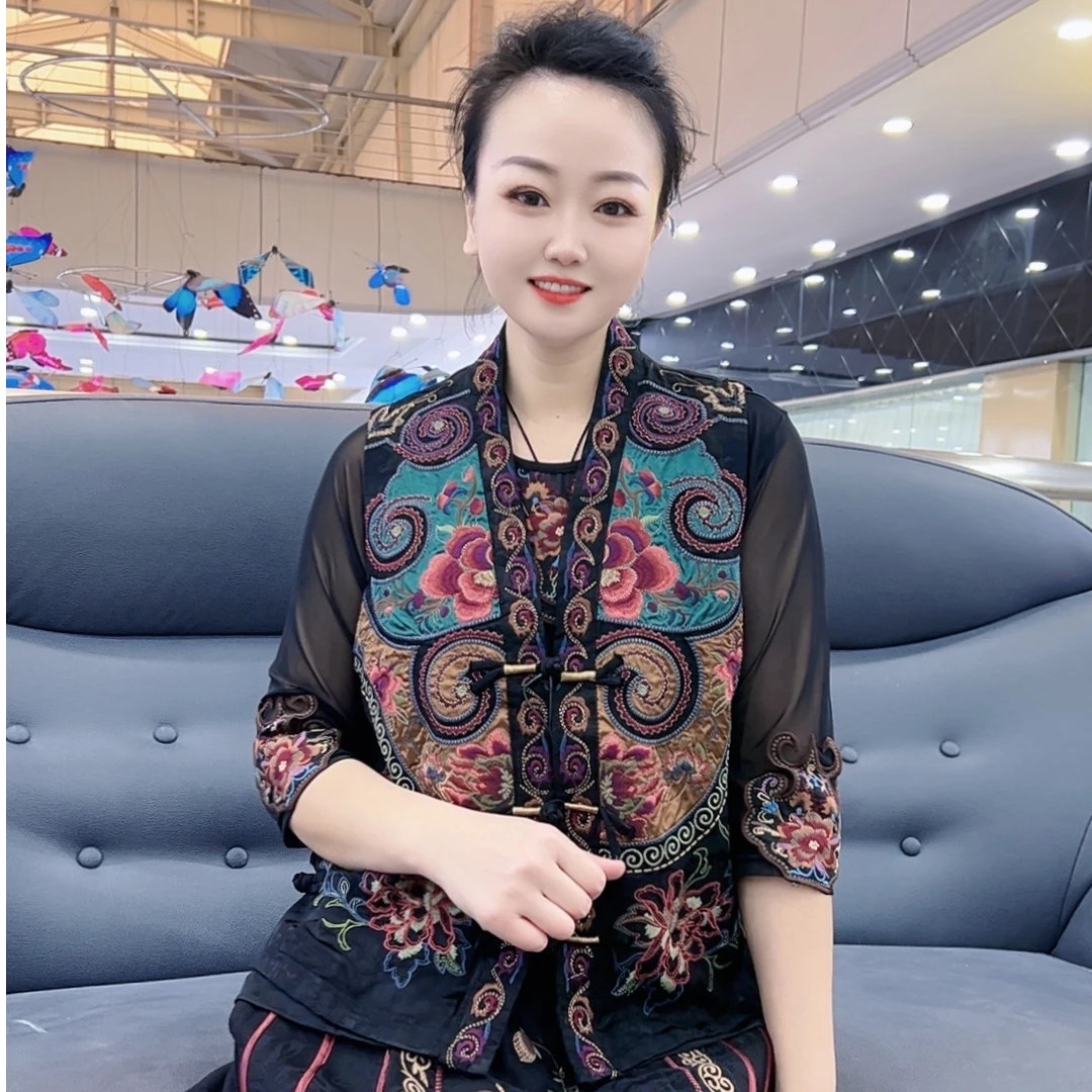 26102新款  国风绣花马甲时尚百搭女士中式中国风