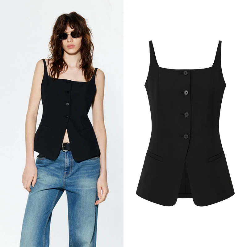 【背心吊带】2025夏新品时装收腰A字摆背心吊带上衣Z5963