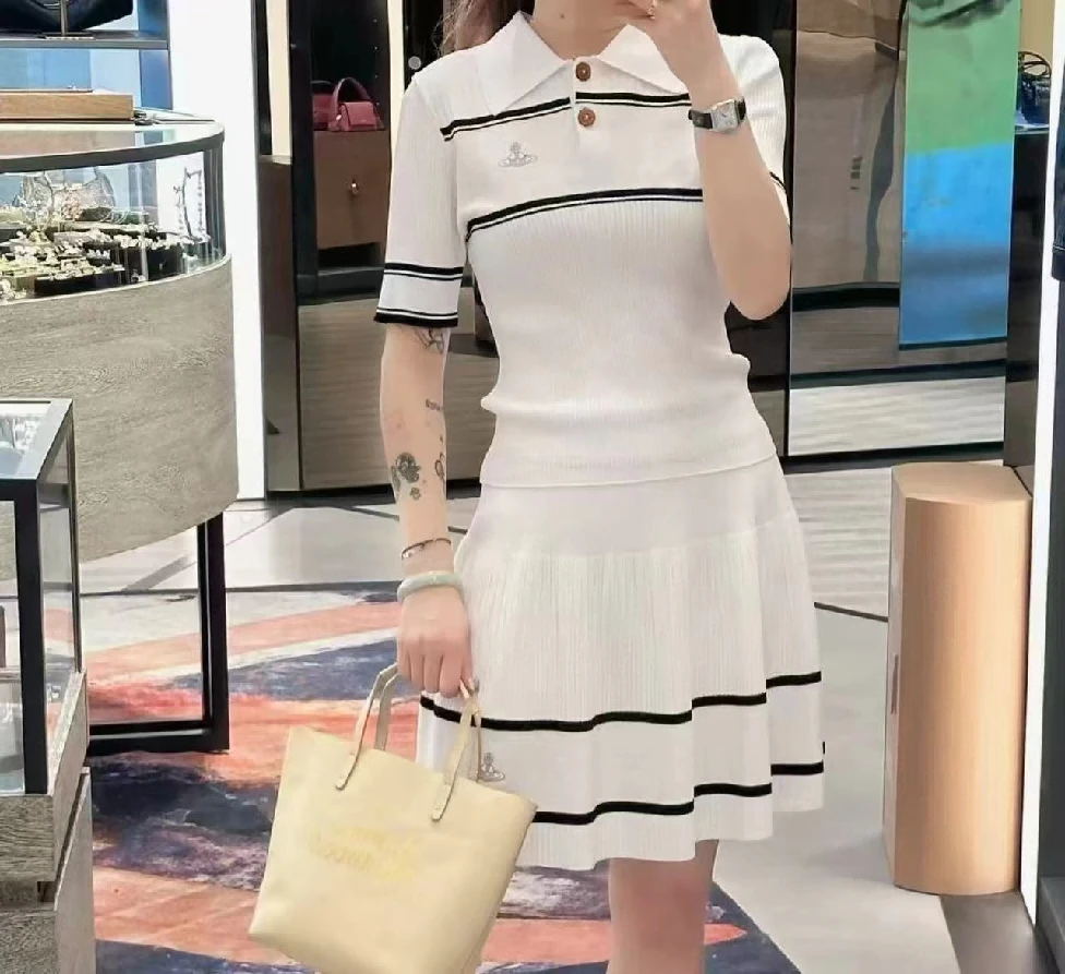 9334短袖针织衫松紧腰百褶裙女夏季轻奢名媛两件套