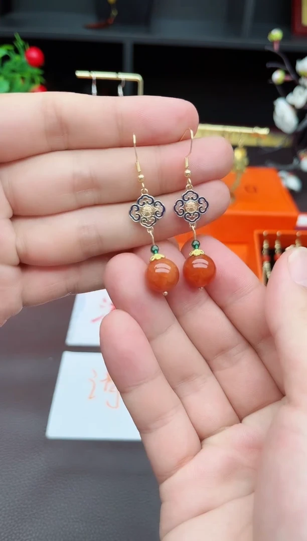 玛瑙/玉髓耳饰银S925镶嵌223000