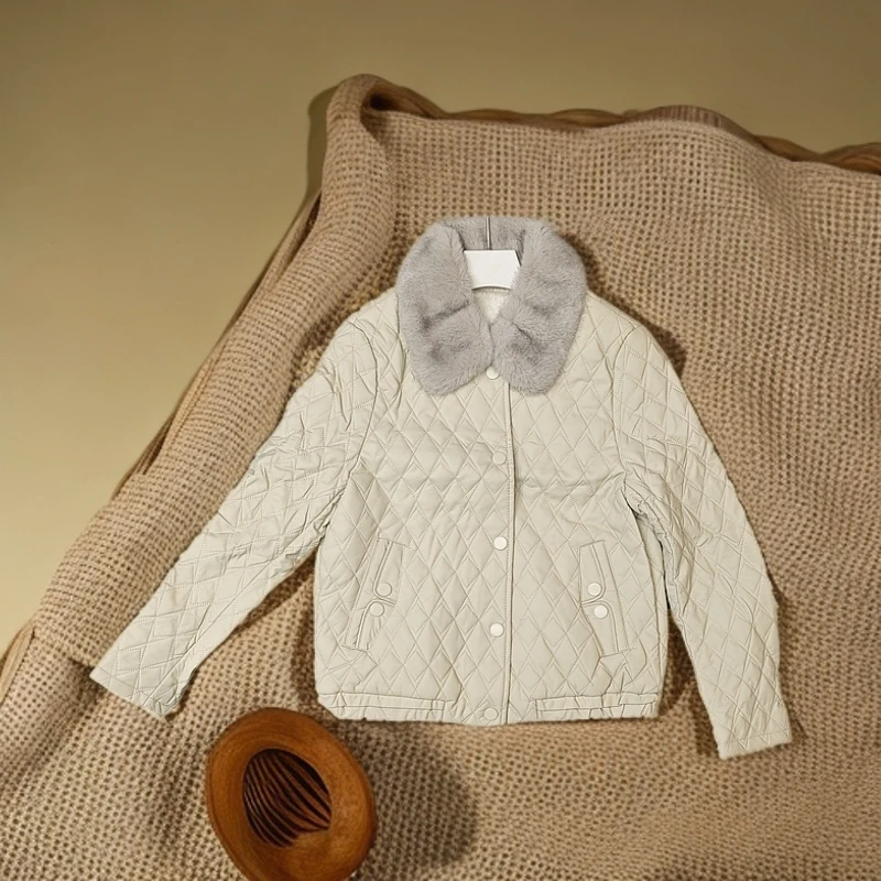 【素境】88007#皮衣棉服女小个子棉衣加绒外套菱格棉袄（衣长51）