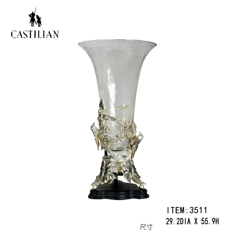 castilian/卡斯特兰进口水晶配铜水晶葡萄花瓶华花器摆件品3511