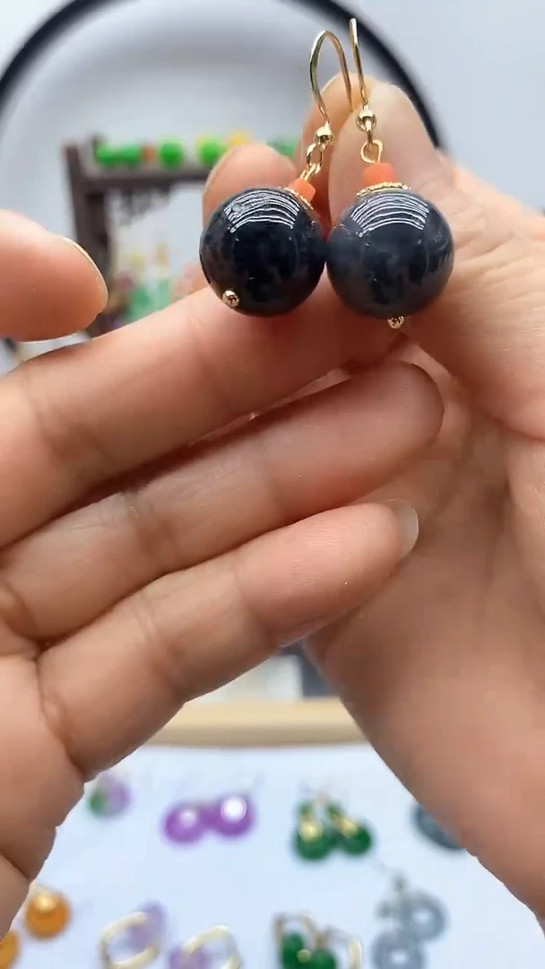 翡翠14K金镶嵌耳饰006翡翠