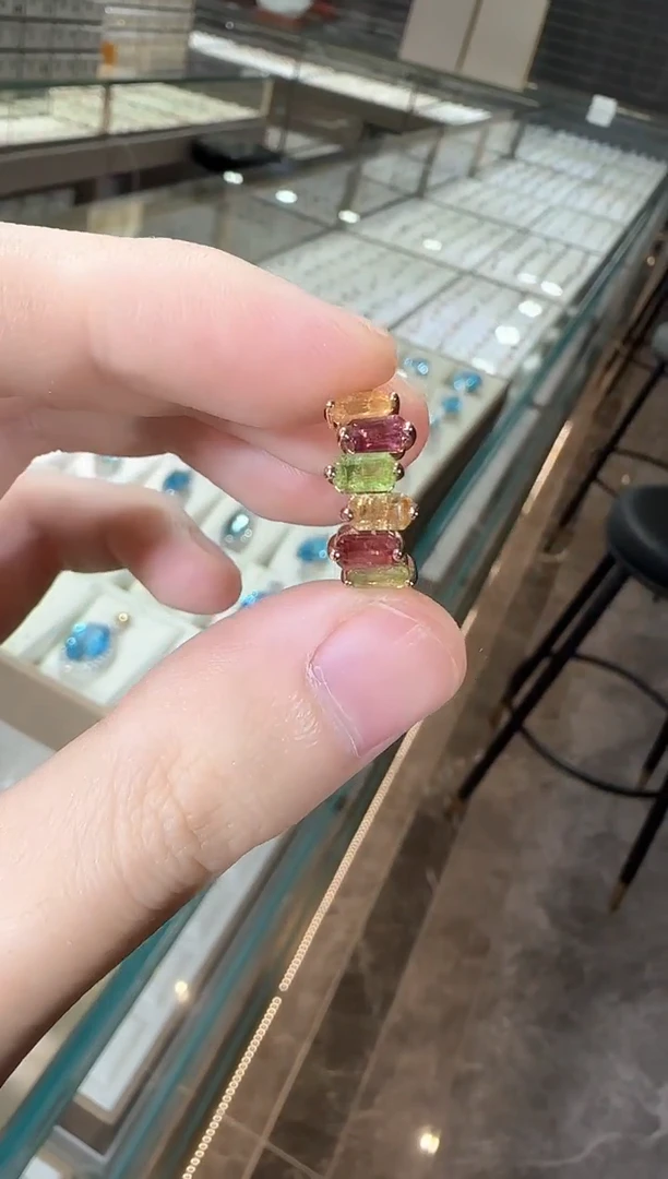 银S925镶嵌戒指碧玺排戒5mm
