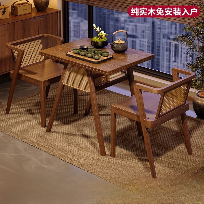 实木阳台小茶桌2025新款家用喝茶休闲桌椅组合一桌两椅茶台泡茶桌