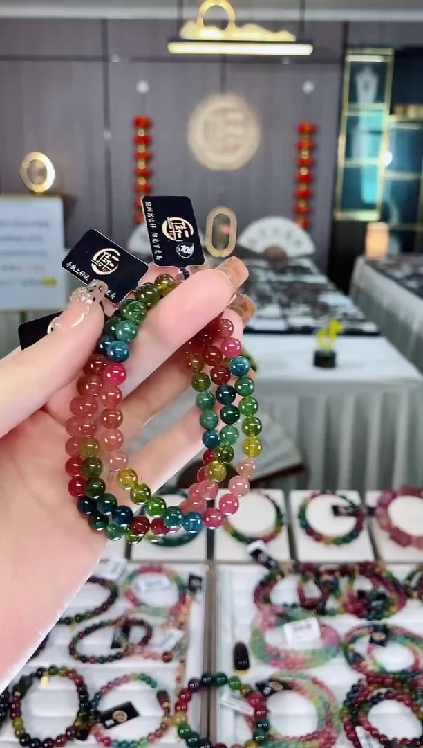 老矿碧玺色标彩虹透体单圈手串6mm+未镶嵌碧玺dan多样性发货一条