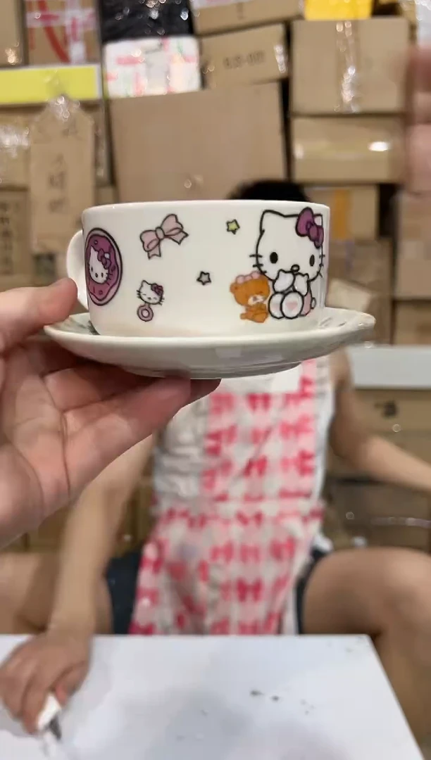 瓷片白色kt猫一杯一碟