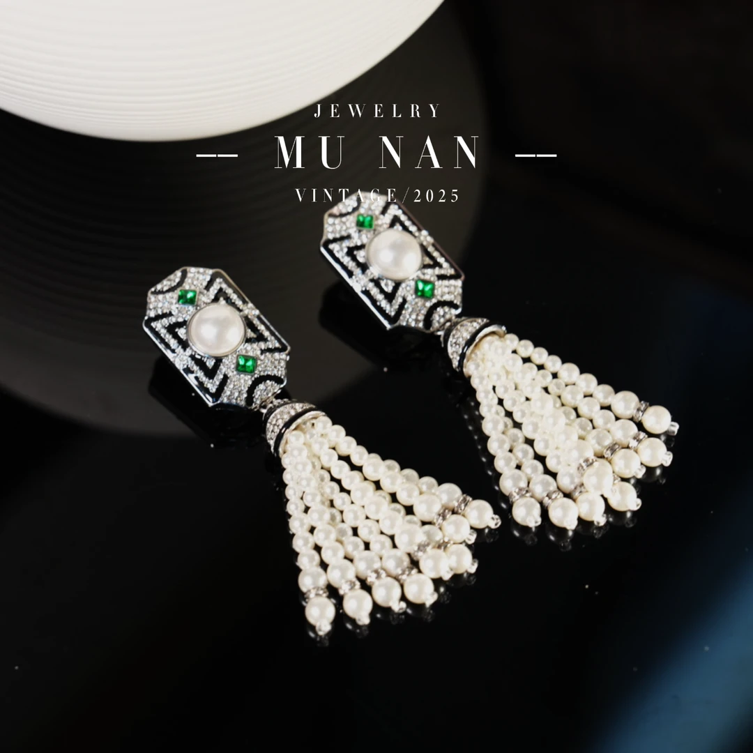 铜合金仿珍珠耳饰 【Y442271】中古民族风耳饰白色流苏宫廷风重工