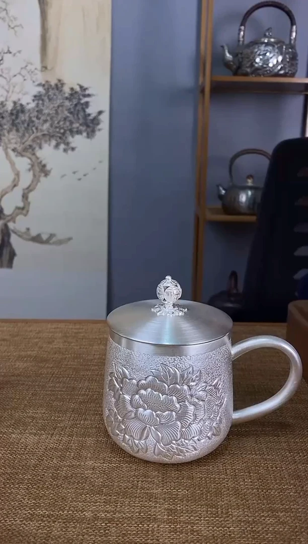 不二银工牡丹马克杯