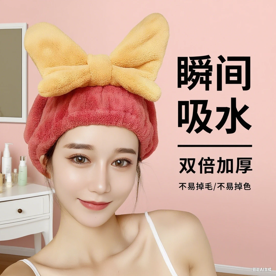 速干发帽双层加厚女款超强吸水头戴式干发巾洗头擦头发浴帽包头巾