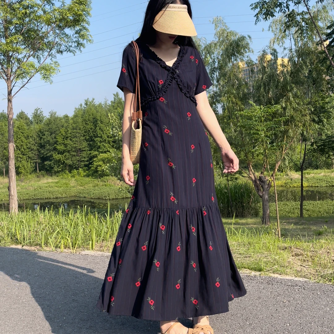 （断码特价）9935#棉绸法式连衣裙荷叶边木耳鱼尾减龄显瘦