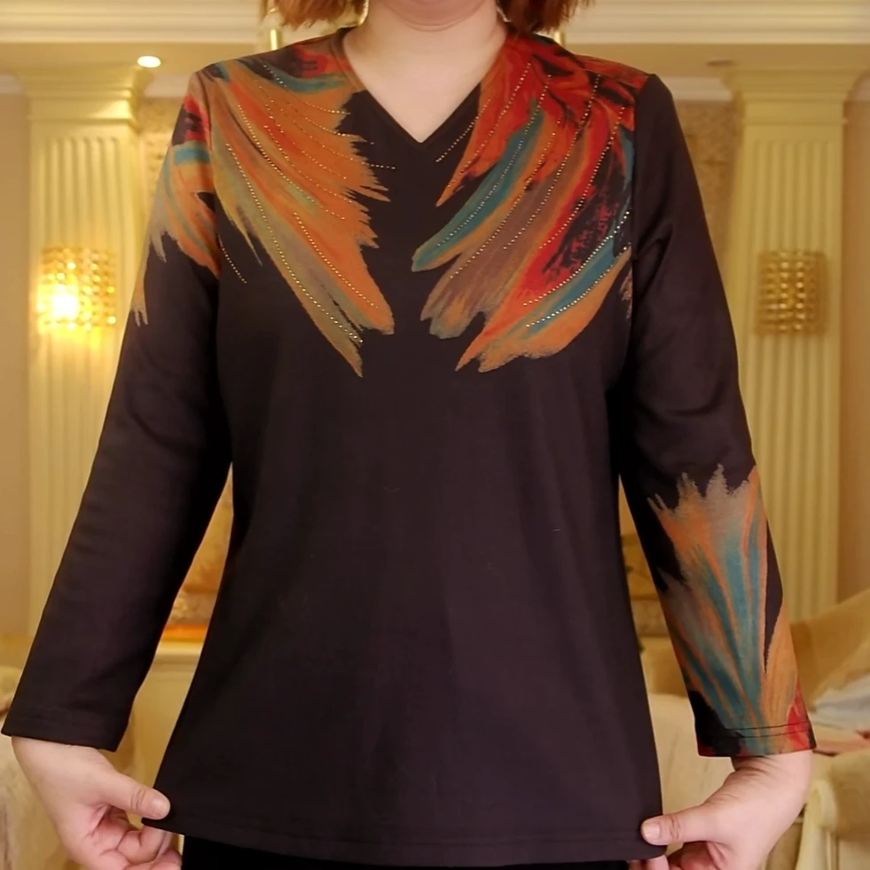 5603大码女装2025冬季保暖打底衫v领洋气t恤上衣长袖显瘦百搭小衫