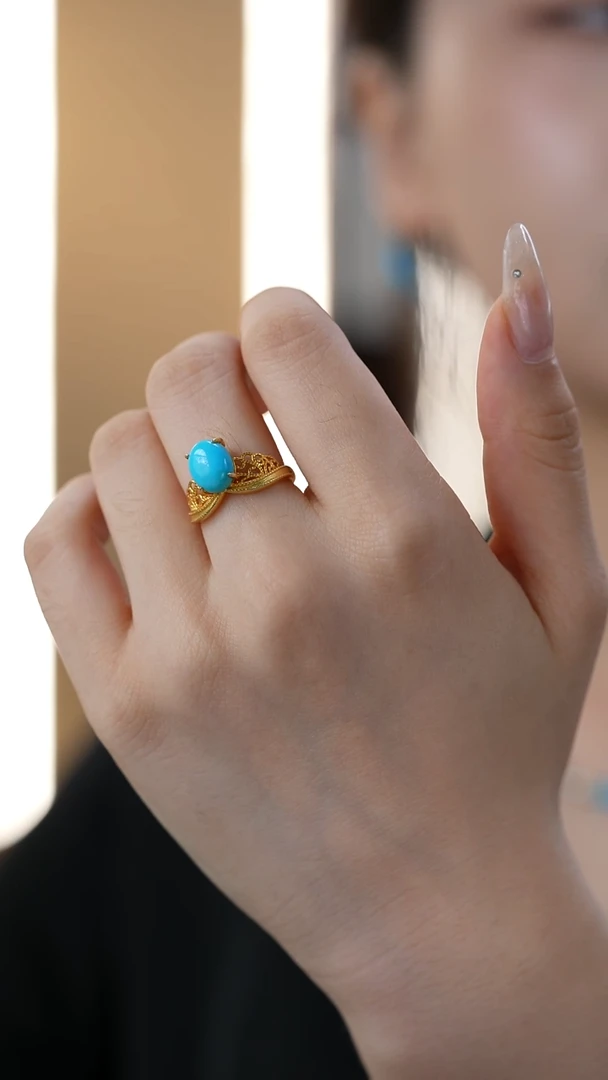 银S925镀金镶嵌绿松石戒指秒拍号2