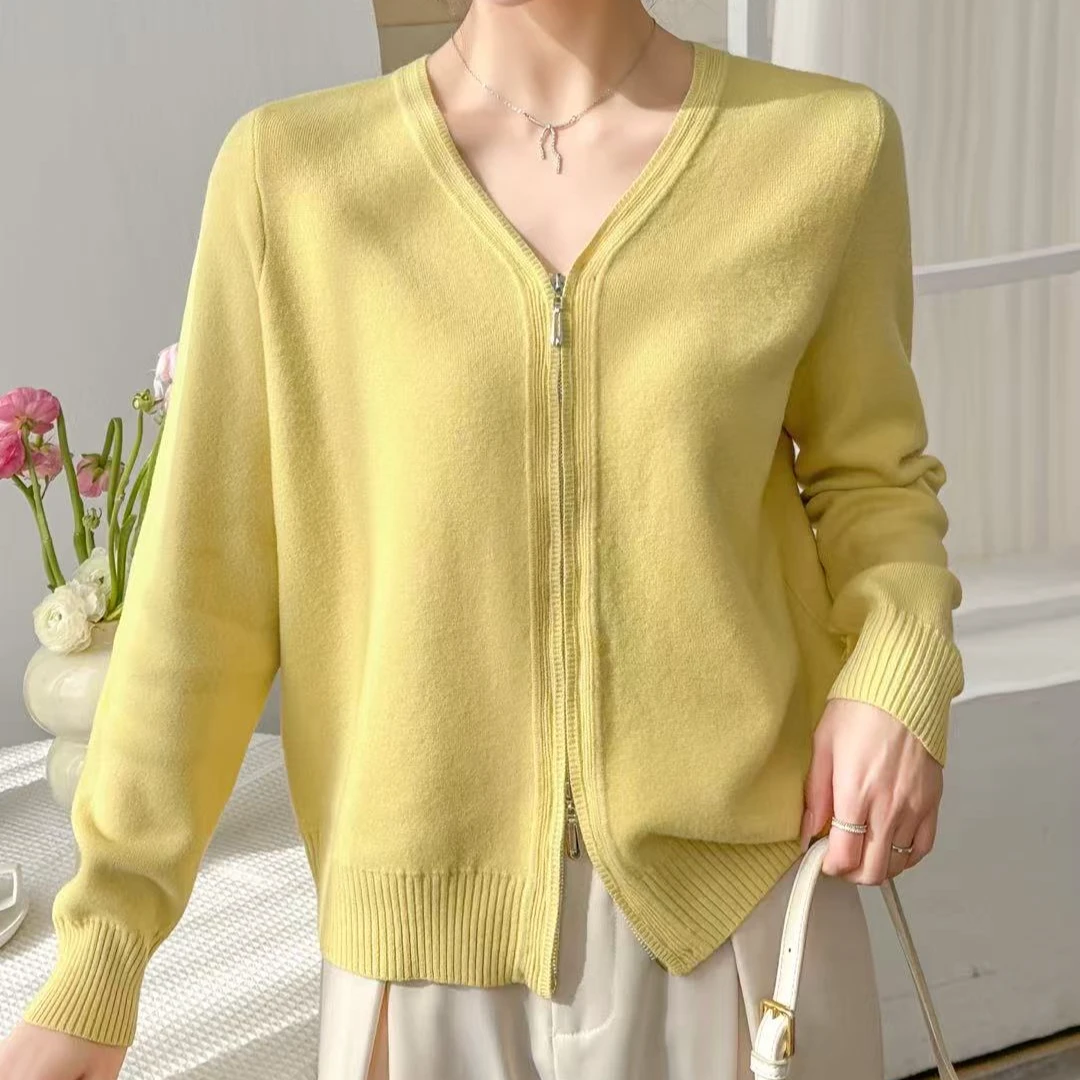 【苗姐衣橱】25春简约百搭 双头拉链V领针织开衫2513