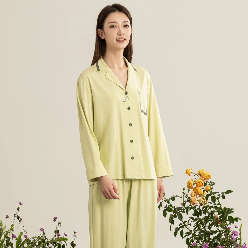 情侣款长袖开衫简约春夏睡衣家居服套装40500/40540/40590/40710