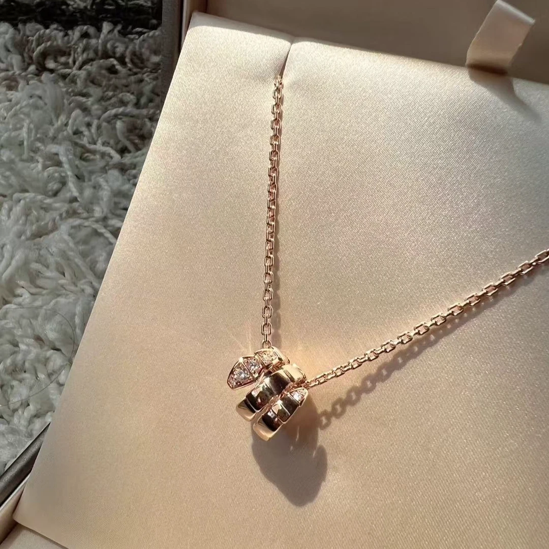 99新 BVLGARI/宝格丽 【66】 18K玫瑰金 三圈蛇头项链 头尾钻