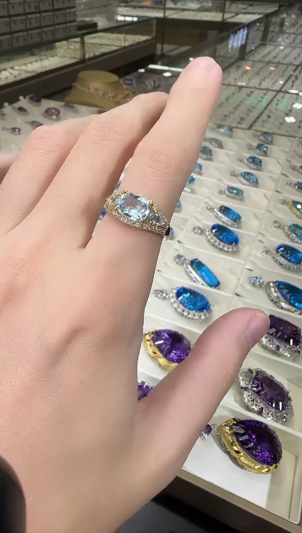 银S925镶嵌戒指托帕石9*7mm恶魔之眼