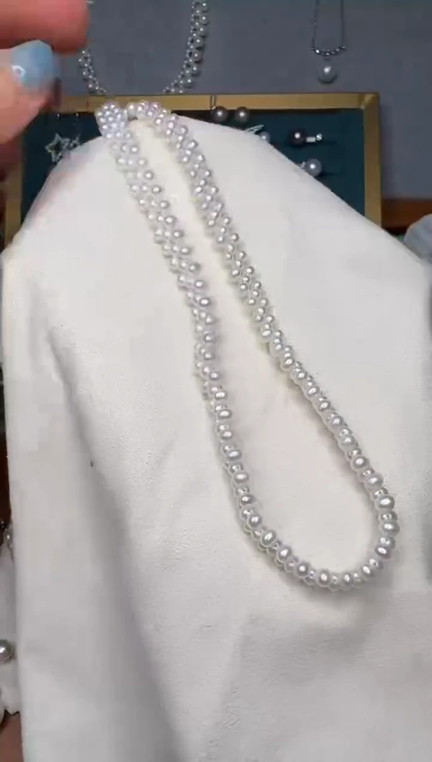 淡水珍珠银S925镶嵌颈饰11号极光编织款项链