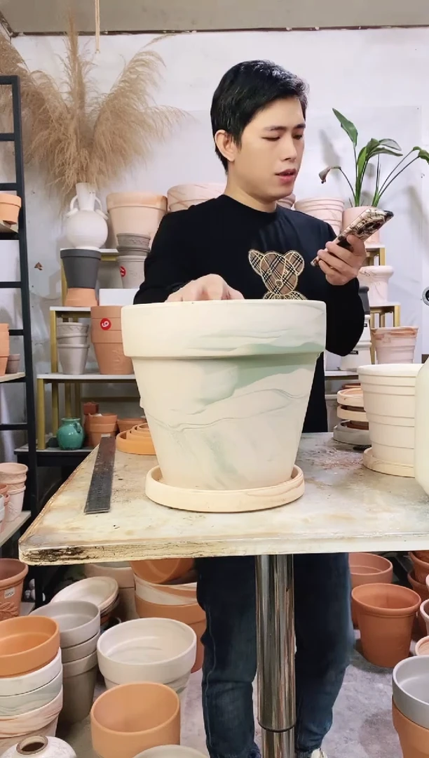 26*24绿白陶 1盆1托 玛奇朵托盘