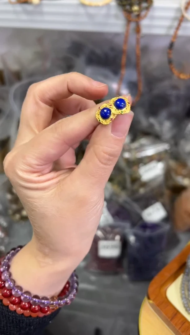 【闪购商品】青金石耳饰银S925镶嵌青金石银镶嵌款耳钉[3726]