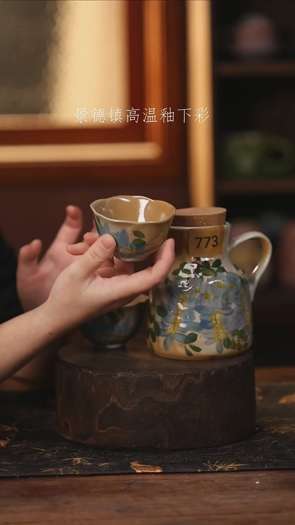 陶瓷景德镇高温釉下手绘陶瓷@L773@