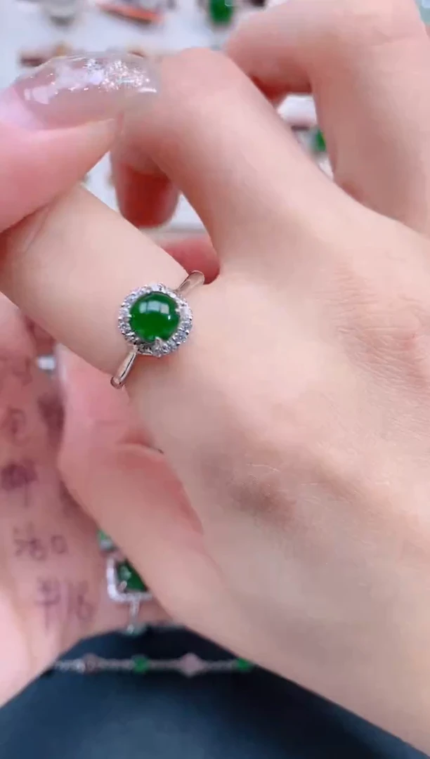 银S925镶嵌戒指翡翠天然翡翠