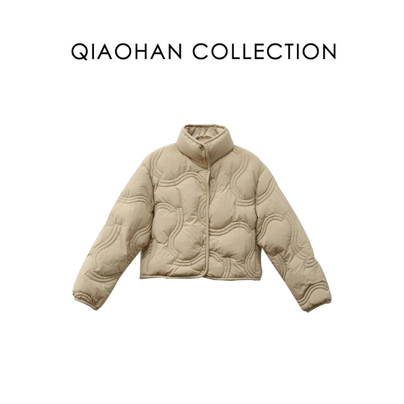 【俏韩—暗流】设计师薄款白鹅绒修身立领纯色气质冬季百搭羽绒服